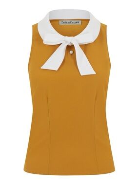 Collectif Bright & Beautiful Lowri Mustard Bow Top